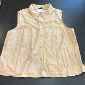 Women's Express Linen-Blend Sleeveless Button Up Shirt, NWT, Medium, Tan
